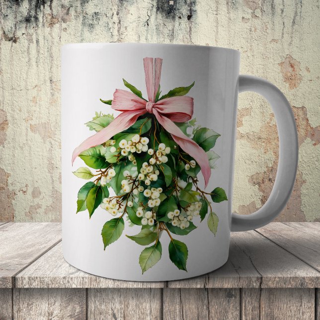 Taza De Café Muérdago con cinta rosa (Subido por el creador)