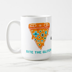 Taza De Café Muerde el Glitch Retro Pizza Gamer de 8 Bits Pixel