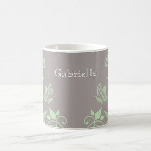 Taza De Café Muerga floral de mariposa verde