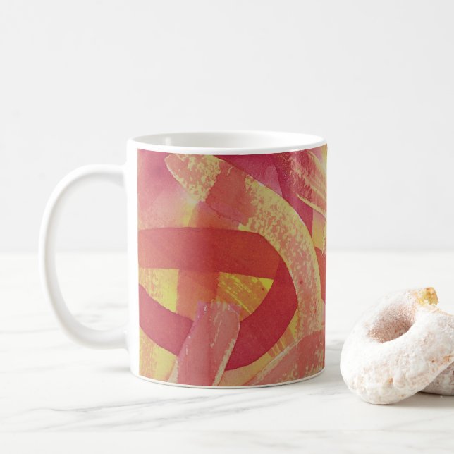 Taza De Café Mug acuarela rosa, Naranja y amarilla (Con donut)
