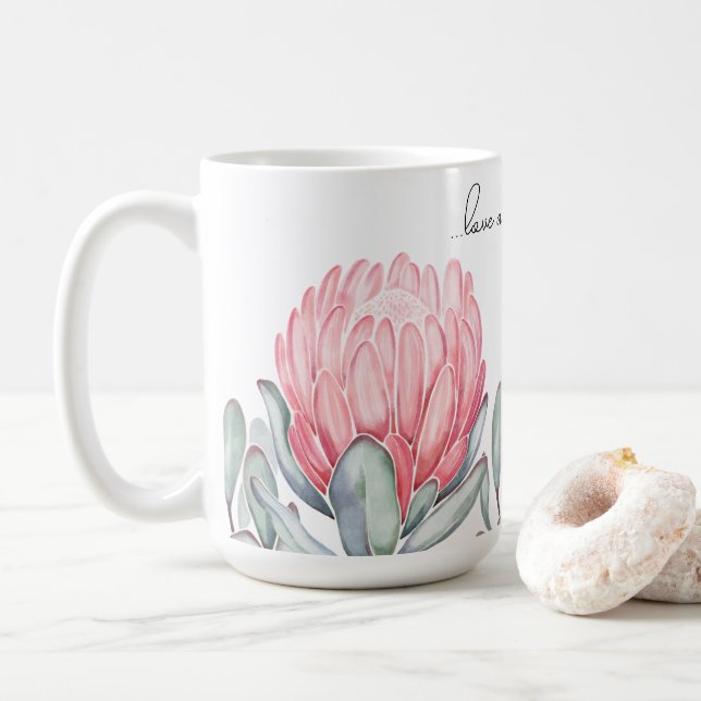 Taza De Café Mug adornada con flores encantadoras y delicadas. (Con donut)