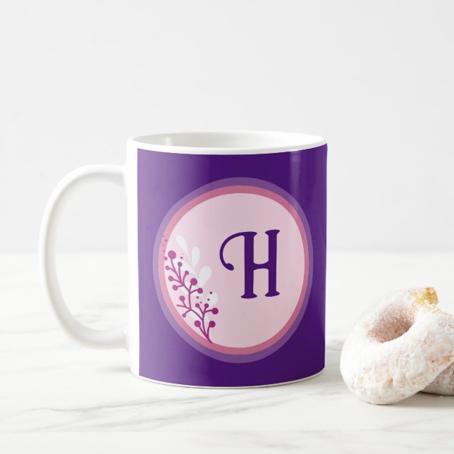 Taza De Café Mug - Añadir tu inicial - Púrpura (Con donut)