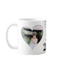 Mug avec 2 photos en forme de coeur, date, prénoms