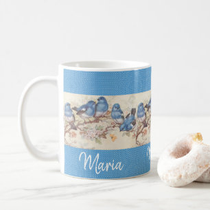 Taza De Café Mug azul de pájaro victoriano