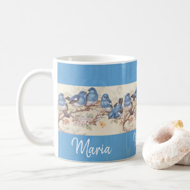 Taza De Café Mug azul de pájaro victoriano (Con donut)
