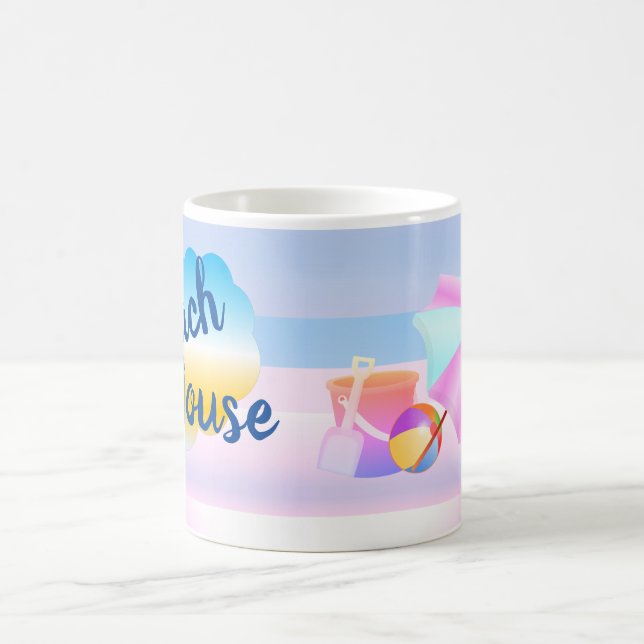 Taza De Café Mug azul y rosa de la casa de la playa (Centro)