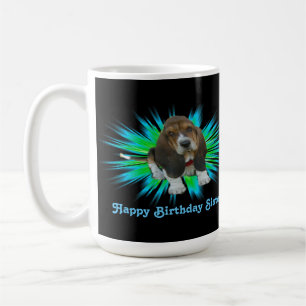 Taza De Café Mug Baby Basset Hound Happy Birday Sister