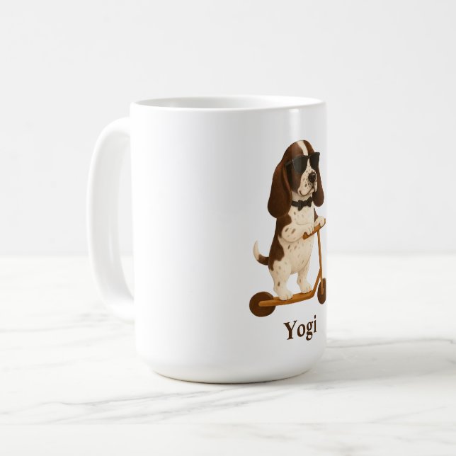 Taza De Café Mug Basset Hound Scooter (Anverso izquierdo)