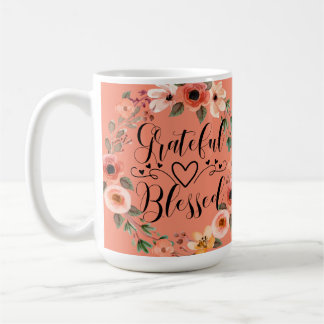 Taza De Café Mug Bendita Agradecida - Floral acuarela