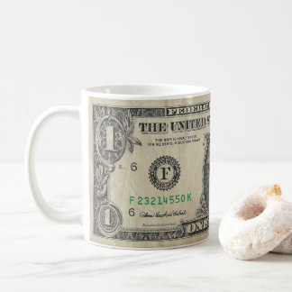Taza De Café Mug. Bill de un dólar, blanco