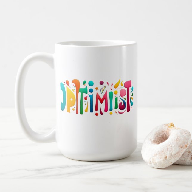 Taza De Café "Mug blanca optimista - Diseño motivacional colori (Con donut)