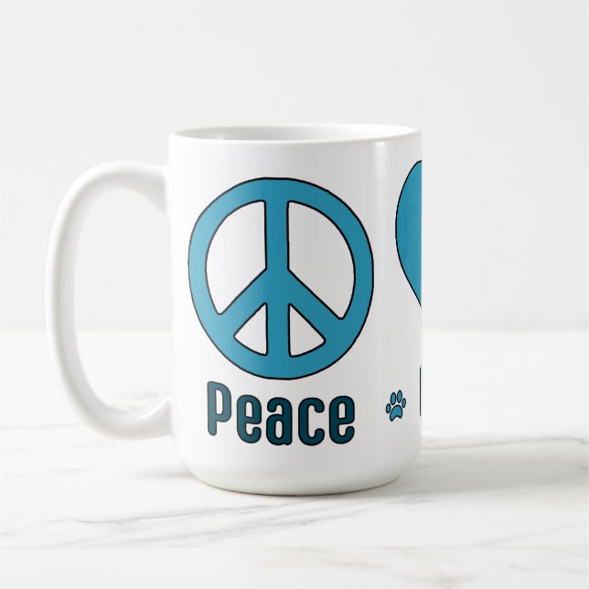 Taza De Café Mug, Blue Design Peace Love BBG (Izquierda)