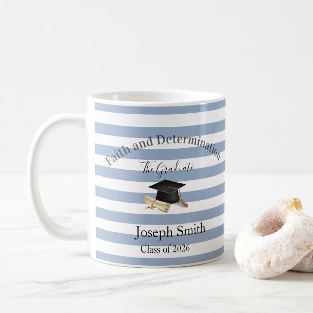 Taza De Café Mug Blue & White Stripe Graduate 2026  (Con donut)