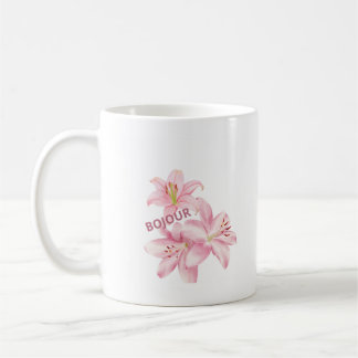 Taza De Café Mug Bonjour Floral Rose – Tasse Élégante Fleurs de