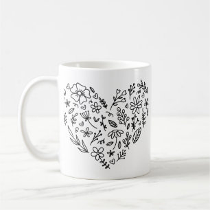 Taza De Café Mug cardíaca de flores, flores, flores silvestres 