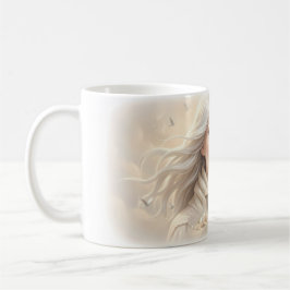 Taza De Café Mug Castillo Escalera Mujer Soñadora Perlas Paloma