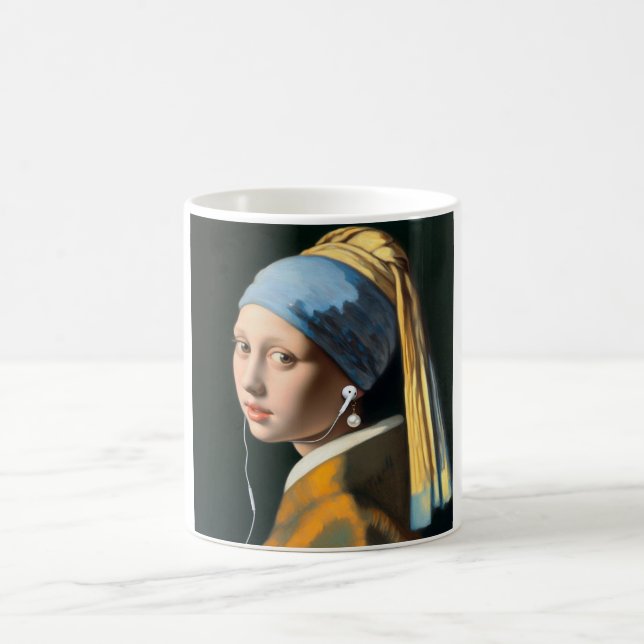 Taza De Café Mug Chica con Pearl Earring con auriculares (Centro)