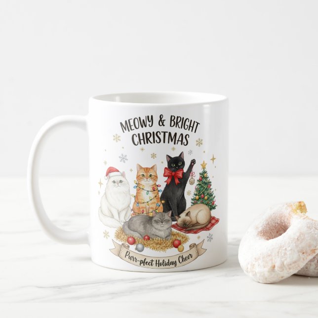 Taza De Café Mug Christmas Gift for Cat Lovers (Con donut)