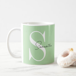 Taza De Café Mug clásica de monograma verde pastel - Personaliz