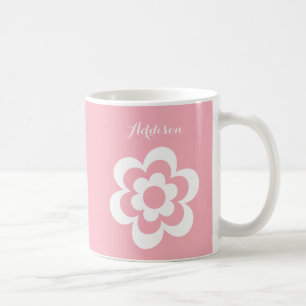 Taza De Café Mug Clásico Blanco Rosa personalizado Con Flor Bla