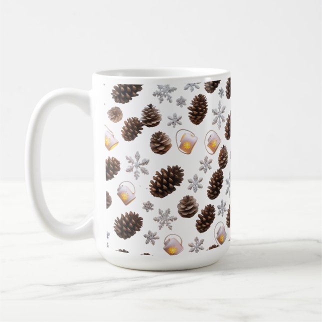 Taza De Café Mug clásico de 15 oz | Pinecone Snowflake Lantern  (Izquierda)