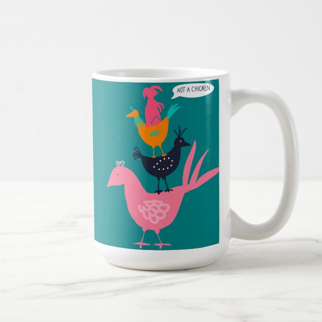 Taza De Café Mug con 3 pollos y un conejo apilados (Derecha)