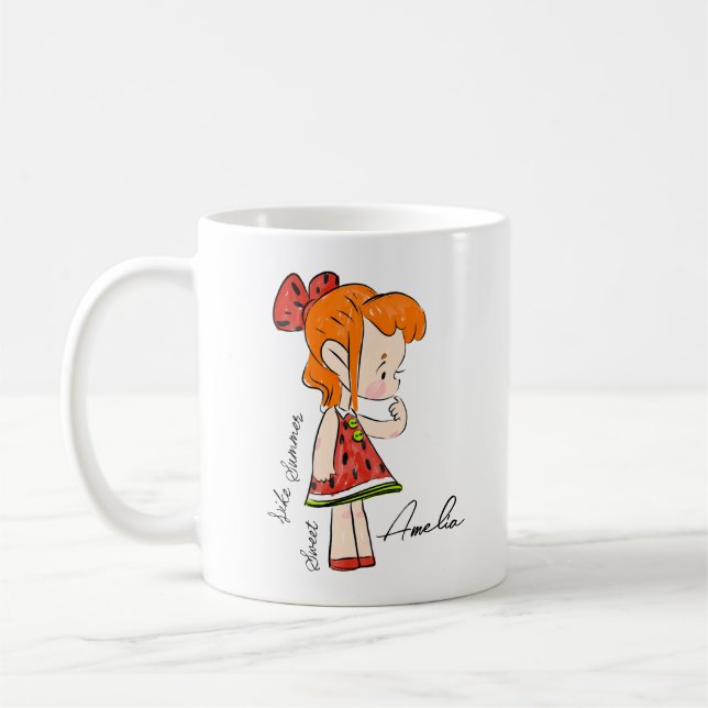 Taza De Café Mug con Chica vestido con sandía (Izquierda)