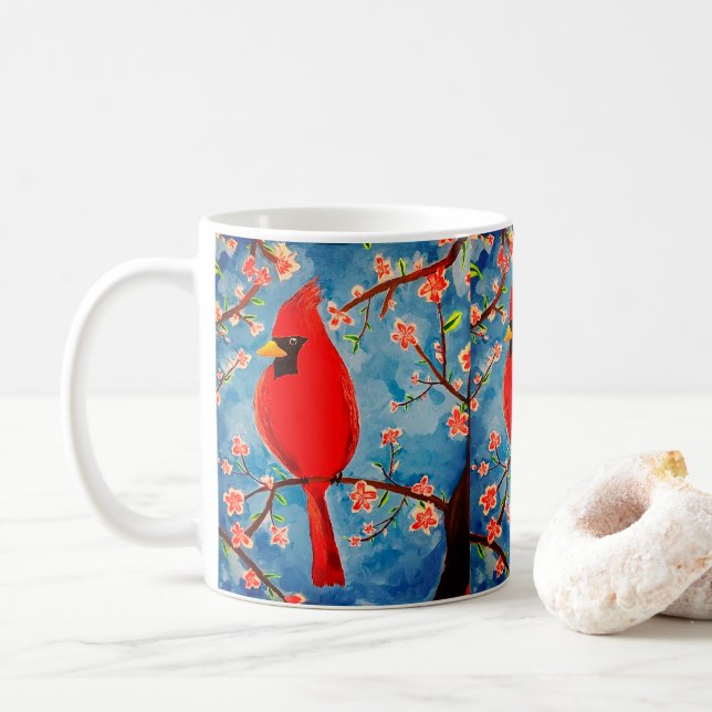 Taza De Café Mug con el cardenal Charlie en primavera (Con donut)