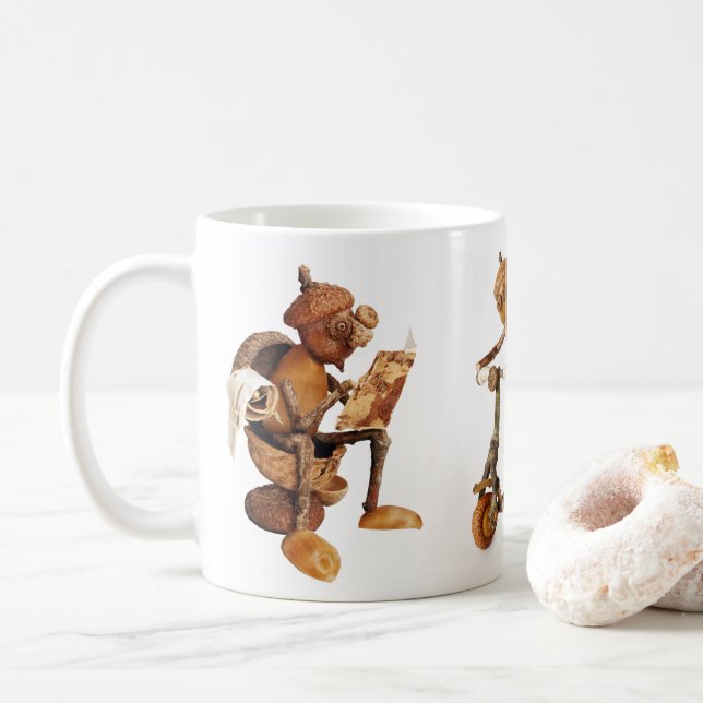 Taza De Café Mug con elfos de bellota (Con donut)