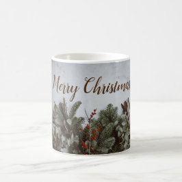 Taza De Café Mug con Feliz Navidad y Mistletoe.