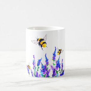 Taza De Café Mug con flores de primavera y abejas volando
