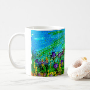 Taza De Café Mug con flores moradas surrealistas pintadas a man