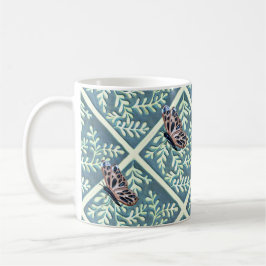 Taza De Café Mug con follaje y mariposas