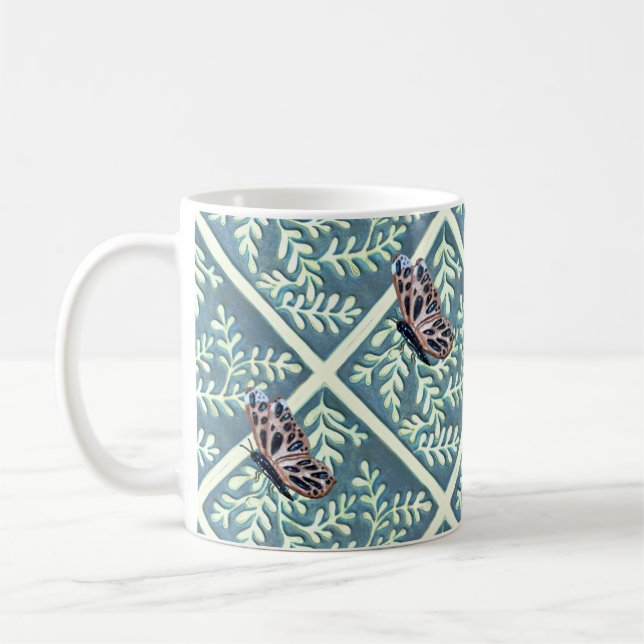 Taza De Café Mug con follaje y mariposas (Izquierda)