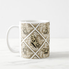 Taza De Café Mug con follaje y mariposas