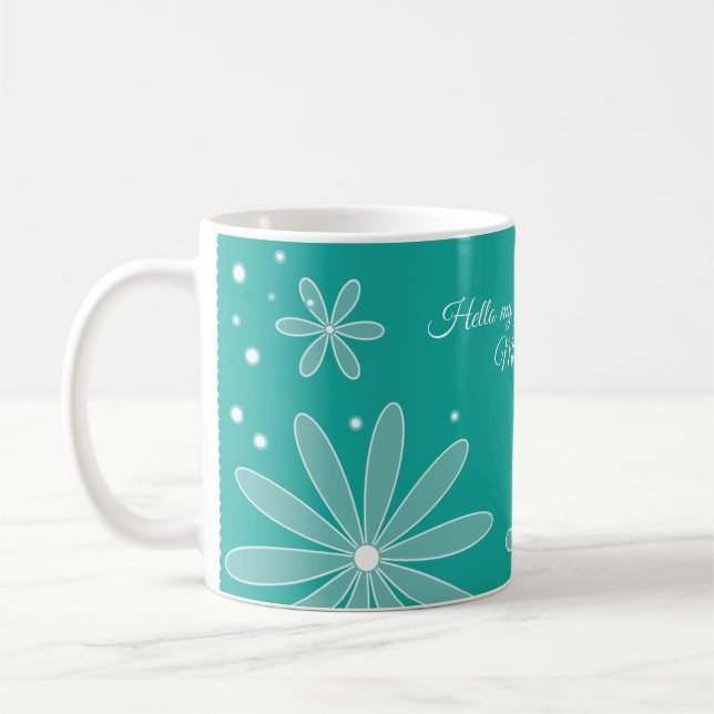 Taza De Café Mug con fondo de flor turquesa (Izquierda)
