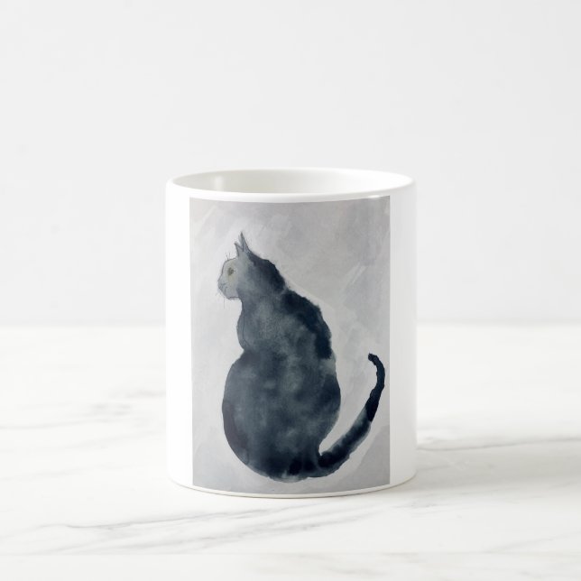 Taza De Café Mug Con Gato De Acuarela Gris (Centro)