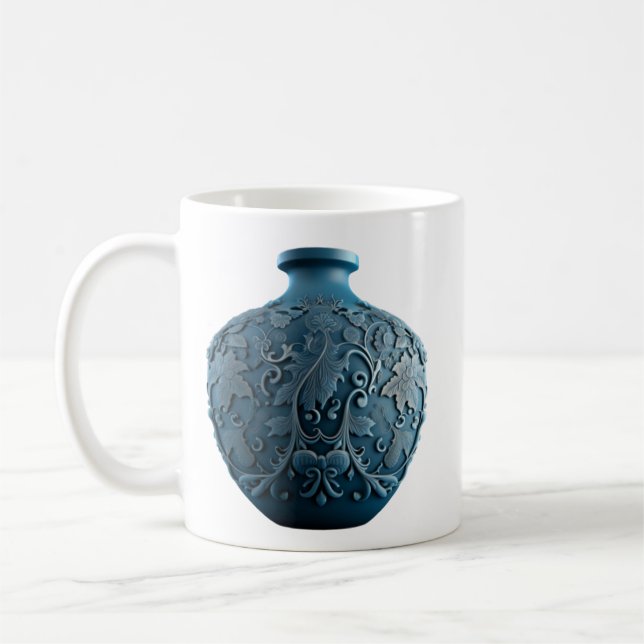 Taza De Café Mug con grabado de grano de porcelana azul (Izquierda)