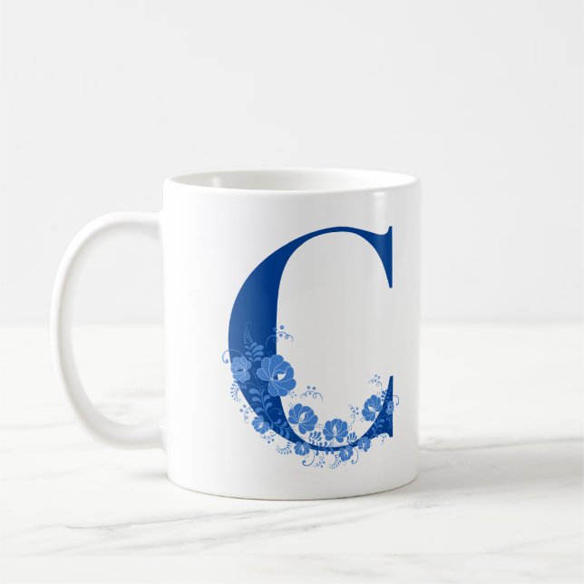 Taza De Café Mug Con Letra Floral Monogramo C (Izquierda)