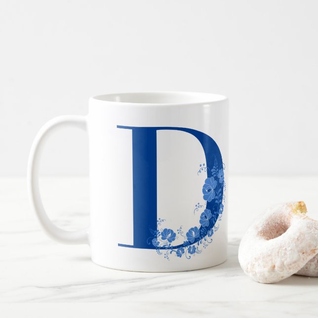 Taza De Café Mug Con Letra Floral Monogramo D (Con donut)