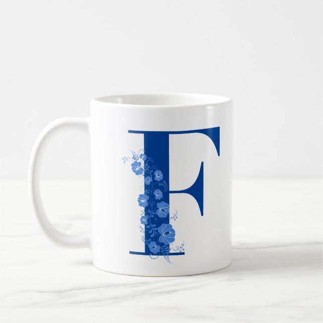 Taza De Café Mug Con Letra Floral Monogramo F (Izquierda)