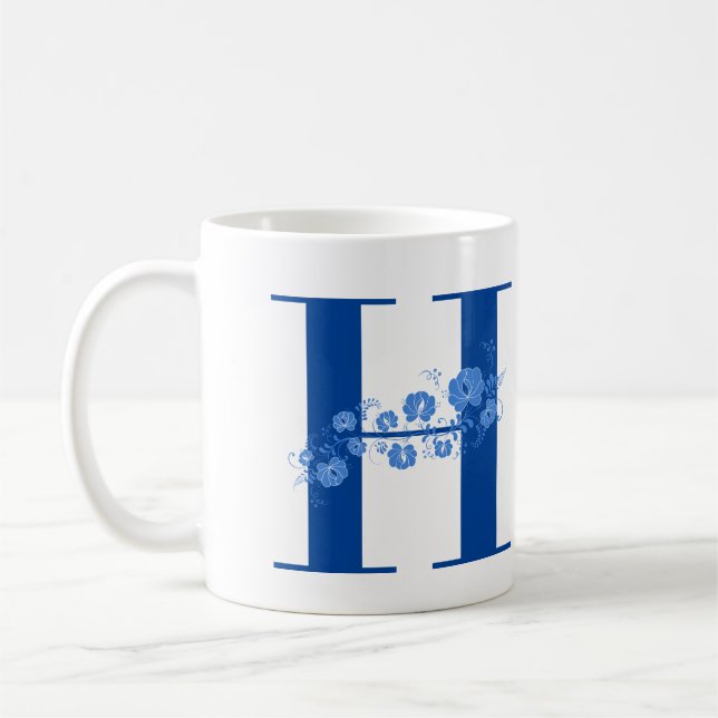 Taza De Café Mug Con Letra Floral Monogramo H (Izquierda)