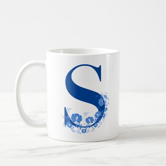 Taza De Café Mug Con Letra Floral Monogramo S (Izquierda)