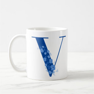 Taza De Café Mug Con Letra Floral Monogramo V