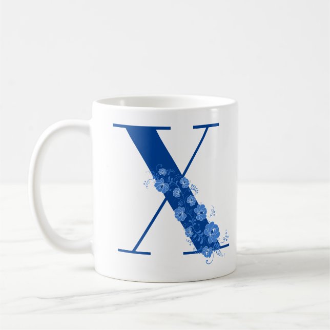 Taza De Café Mug Con Letra Floral Monogramo X (Izquierda)