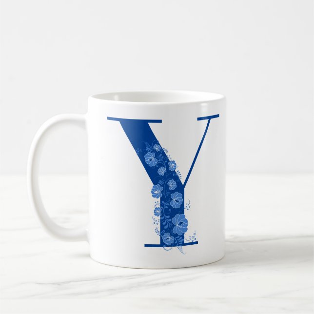 Taza De Café Mug Con Letra Floral Monogramo Y (Izquierda)