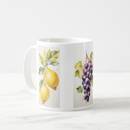Taza De Café Mug con limón acuarela, Naranja y uvas