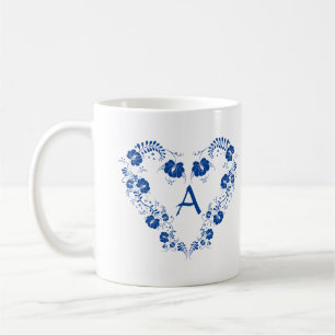 Taza De Café Mug Con Monograma Y Símbolo Del Corazón Azul