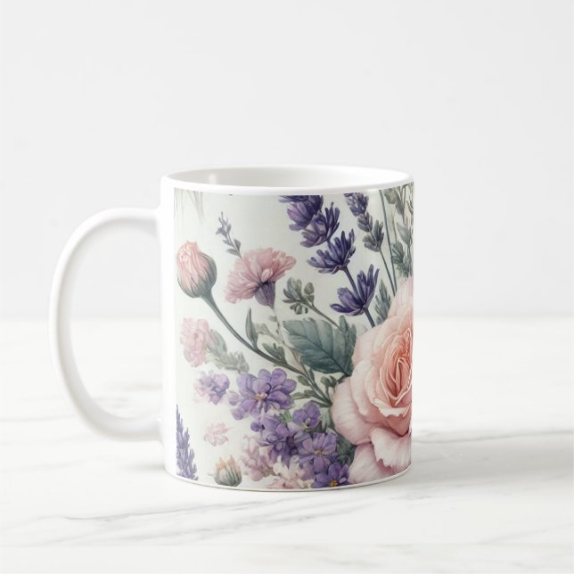 Taza De Café Mug con patrón floral acuarela 1/6 (Izquierda)