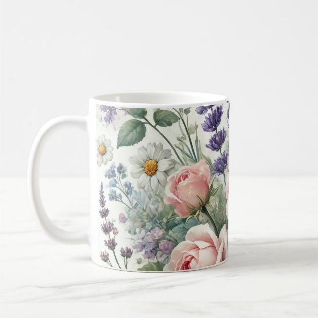 Taza De Café Mug con patrón floral acuarela 5/6 (Izquierda)
